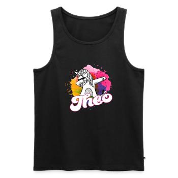 THEO - Schöner Jungen Name mit Coolem Einhorn - Männer Premium Bio Tank Top - Schwarz - Vorne - Michal (187cm)