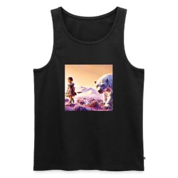 Warrior girl walking next to a polar bear - Men's Premium Organic Tank Top - black - Front - Michal (187cm)