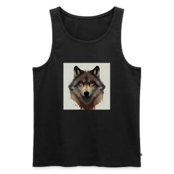 Portrait de visage de loup - Débardeur bio Premium Homme - noir - Devant - AI Model Male 178 light (178cm)