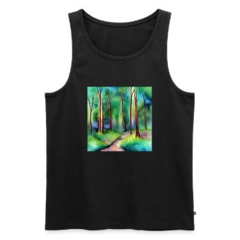 Route forestière aquarelle - Débardeur bio Premium Homme - noir - Devant - Michal (187cm)