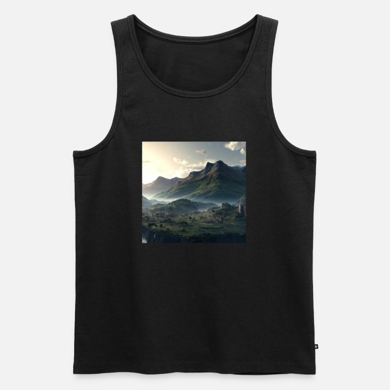 Wunderschöne Berglandschaft im Nebel - Männer Premium Bio Tank Top - Schwarz