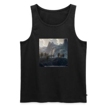 Beautiful mountain landscape in the fog - Men's Premium Organic Tank Top - black - Front - AI Model Male 178 light (178cm)
