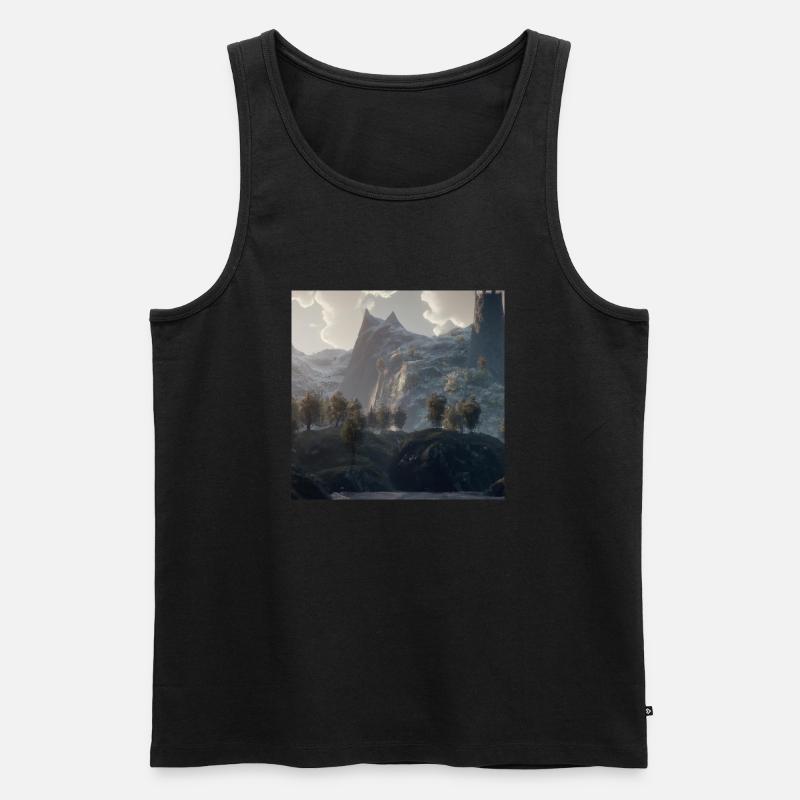 Wunderschöne Berglandschaft im Nebel - Männer Premium Bio Tank Top - Schwarz