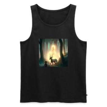 Girl in magical forest surrounded by animals - Men's Premium Organic Tank Top - black - Front - AI Model Male 178 light (178cm)