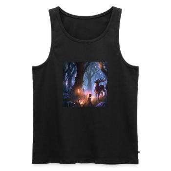 Girl in magical forest surrounded by animals - Men's Premium Organic Tank Top - black - Front - AI Model Male 178 light (178cm)