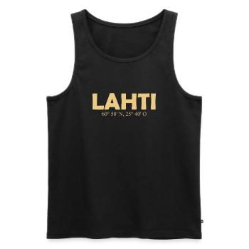 Lahti - Finland - Coordinates - Longitude Latitude - Men's Premium Organic Tank Top - black - Front - AI Model Male 178 light (178cm)