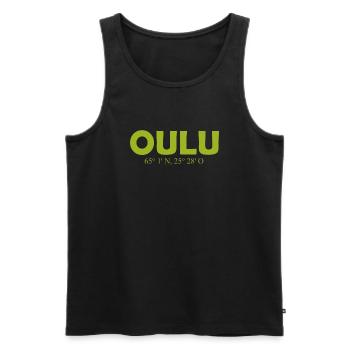 Oulu - Finlande - Coordonnées - Longitude Latitude - Débardeur bio Premium Homme - noir - Devant - Michal (187cm)