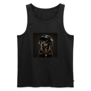 süßer schwarzer Hund mit goldener Halskette - Männer Premium Bio Tank Top - Schwarz - Vorne - AI Model Male 178 light (178cm)