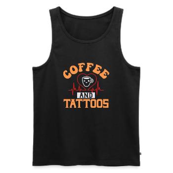 COFFFEE EST TATOUAGES D’AMOUR - Débardeur bio Premium Homme - noir - Devant - AI Model Male 178 light (178cm)