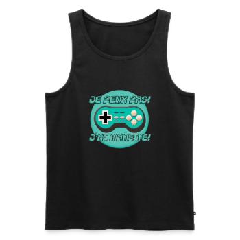 Je peux pas, j'ai MANETTE ! - Débardeur bio Premium Homme - noir - Devant - AI Model Male 178 light (178cm)