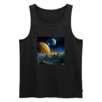 Blick auf Stadt einer weit entfernten Zivilisation - Männer Premium Bio Tank Top - Schwarz - Vorne - AI Model Male 178 light (178cm)