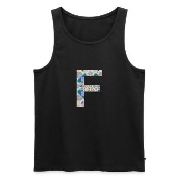Letter F in mandala - Men's Premium Organic Tank Top - black - Front - AI Model Male 178 light (178cm)