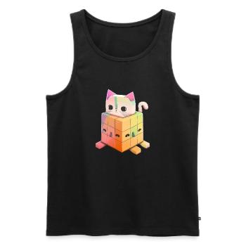 Chat KAWAII - Débardeur bio Premium Homme - noir - Devant - AI Model Male 178 light (178cm)