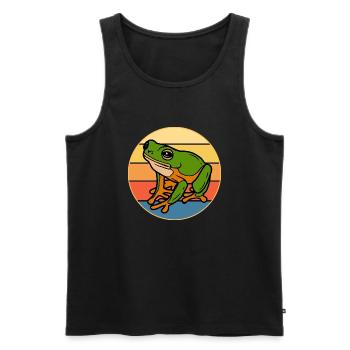 Grenouille mignonne Vintage rétro coucher de soleil amoureux des animaux - Débardeur bio Premium Homme - noir - Devant - AI Model Male 178 light (178cm)