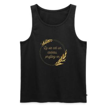 La vie est un cadeau profitez en - Débardeur bio Premium Homme - noir - Devant - Michal (187cm)