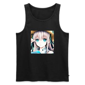 Anime Girl aux yeux bleus - Débardeur bio Premium Homme - noir - Devant - AI Model Male 178 light (178cm)