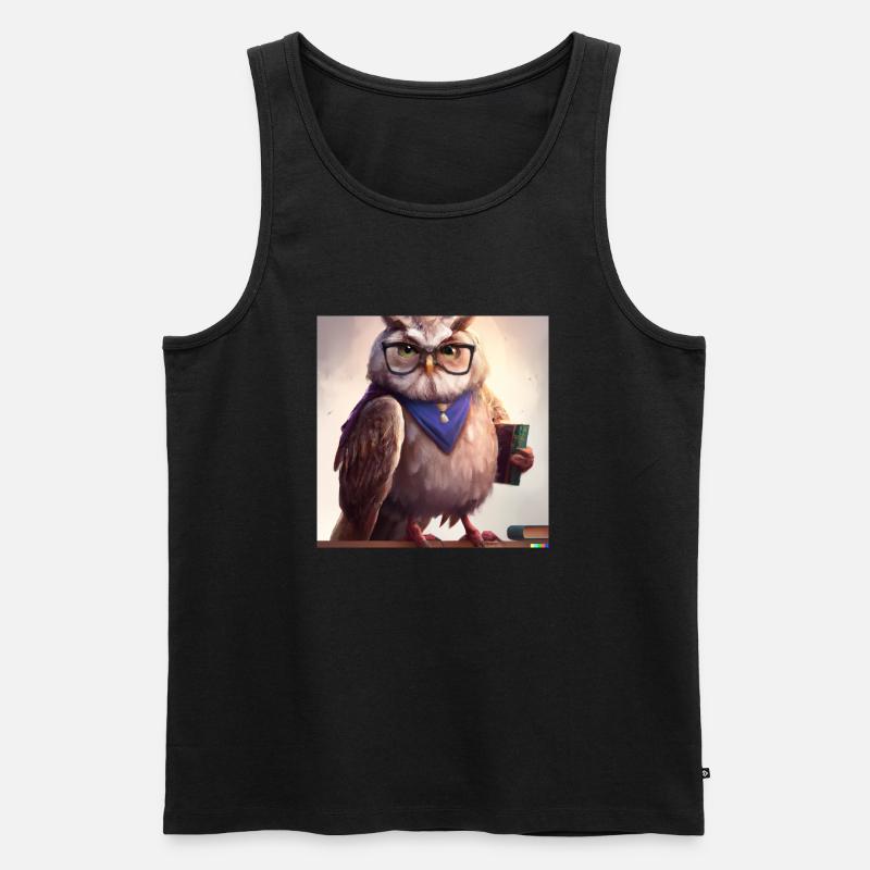 Eule als Bibliothekar digital art - Männer Premium Bio Tank Top - Schwarz