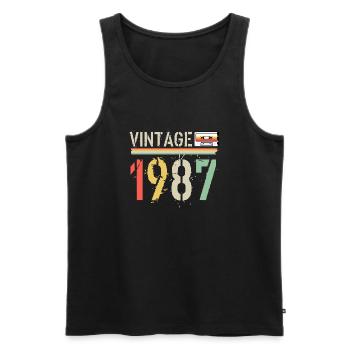 Cassette vintage 1987 - Débardeur bio Premium Homme - noir - Devant - Michal (187cm)