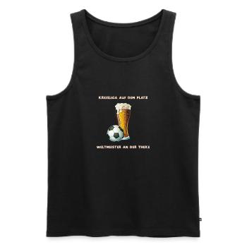 Kreisliga auf dem Platz, Weltmeister an der Theke - Männer Premium Bio Tank Top - Schwarz - Vorne - AI Model Male 178 light (178cm)