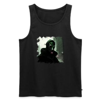 Stadt der Zukunft mit düsterem Wächter und Erlöser - Männer Premium Bio Tank Top - Schwarz - Vorne - AI Model Male 178 light (178cm)