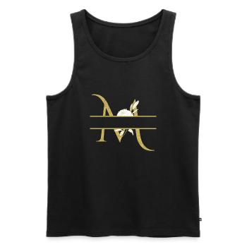 Personalisierter goldener Blumenbuchstabe M - Männer Premium Bio Tank Top - Schwarz - Vorne - Michal (187cm)