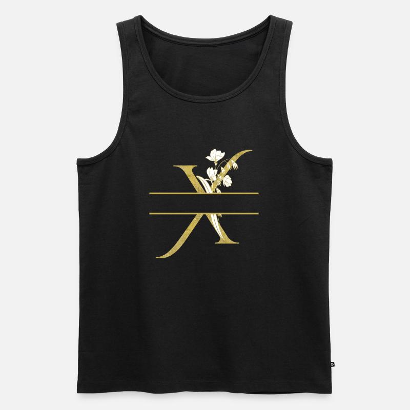 Personalisierter Blumengold-x-Buchstabe - Männer Premium Bio Tank Top - Schwarz