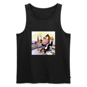 Cooler Affe trinkt im Cafè einen Latte Macchiato - Männer Premium Bio Tank Top - Schwarz - Vorne - AI Model Male 178 light (178cm)
