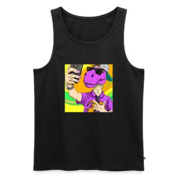 Cooler Dinosaurier macht Selfie Geschenk - Männer Premium Bio Tank Top - Schwarz - Vorne - Michal (187cm)