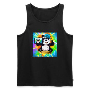 Panda fait un cadeau à la variante Selfie 2 - Débardeur bio Premium Homme - noir - Devant - Michal (187cm)