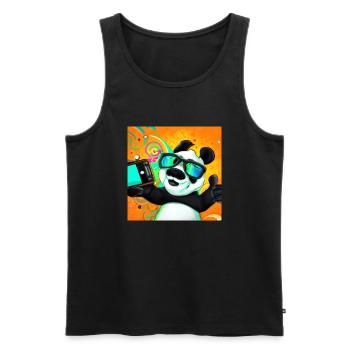 Funny Panda Makes Selfie Gift - Men's Premium Organic Tank Top - black - Front - AI Model Male 178 light (178cm)