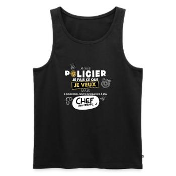 Je suis policier mais ma femme est là chef - Débardeur bio Premium Homme - noir - Devant - AI Model Male 178 light (178cm)