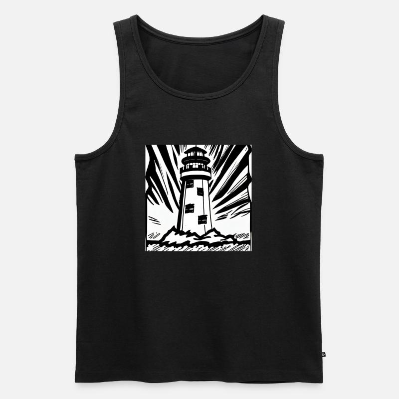 Leuchtturm am Meer mit Blitzen - Männer Premium Bio Tank Top - Schwarz
