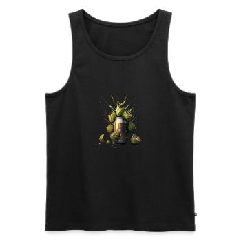 Bière artisanale - Explosion du houblon dans la canette de bière - Débardeur bio Premium Homme - noir - Devant - AI Model Male 178 light (178cm)