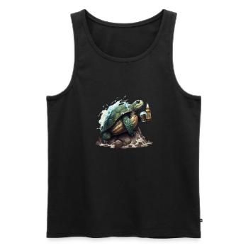 Meeres Schildköte surfs with beer. Cool motif - Men's Premium Organic Tank Top - black - Front - AI Model Male 178 light (178cm)