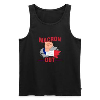macron out Grève 2023 anti retraire à 64 ans - Débardeur bio Premium Homme - noir - Devant - AI Model Male 178 light (178cm)