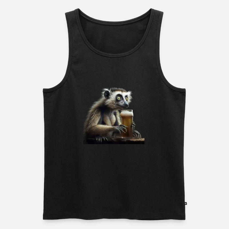 Lustiger Verrückter Lemur mit Bier - Männer Premium Bio Tank Top - Schwarz