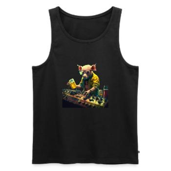 DJ de cochon bestial cool avec de la bière - Débardeur bio Premium Homme - noir - Devant - AI Model Male 178 light (178cm)