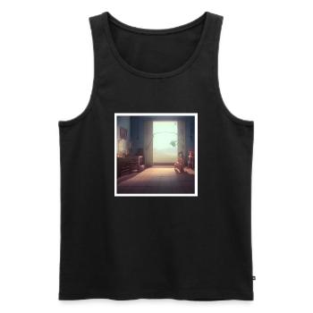 Kind sitzt vor einem großen Fenster - Männer Premium Bio Tank Top - Schwarz - Vorne - AI Model Male 178 light (178cm)