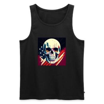Crâne réaliste 3D drapeau américain - Débardeur bio Premium Homme - noir - Devant - AI Model Male 178 light (178cm)