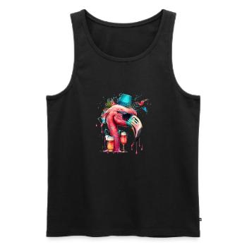 Flamant rose à la bière avec chapeau de fête - Débardeur bio Premium Homme - noir - Devant - AI Model Male 178 light (178cm)