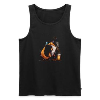 Cooler Fuchs spielt mit Bier - Männer Premium Bio Tank Top - Schwarz - Vorne - AI Model Male 178 light (178cm)