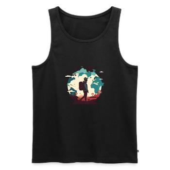 Fernweh, Flugzeuge am Himmel und Wanderer - Männer Premium Bio Tank Top - Schwarz - Vorne - Michal (187cm)