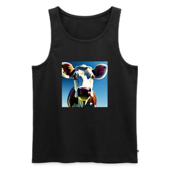 Vache brune et blanche - Débardeur bio Premium Homme - noir - Devant - AI Model Male 178 light (178cm)