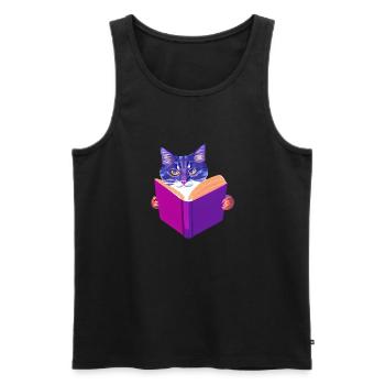 Bücher Katze Lesen Hauskatze Kater Buch Kätzchen - Männer Premium Bio Tank Top - Schwarz - Vorne - AI Model Male 178 light (178cm)
