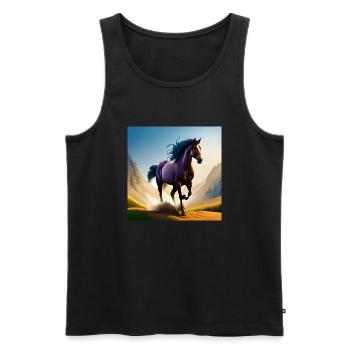 Galloping horse in sand - Men's Premium Organic Tank Top - black - Front - AI Model Male 178 light (178cm)