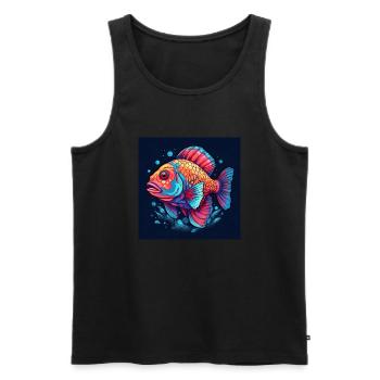Beau poisson coloré nageant dans la mer - Débardeur bio Premium Homme - noir - Devant - Michal (187cm)