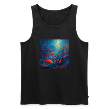 Bancs colorés de poissons dans la mer - Débardeur bio Premium Homme - noir - Devant - AI Model Male 178 light (178cm)