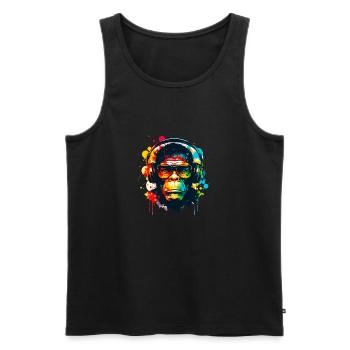 Spectacled monkey with headphones - Men's Premium Organic Tank Top - black - Front - AI Model Male 178 light (178cm)