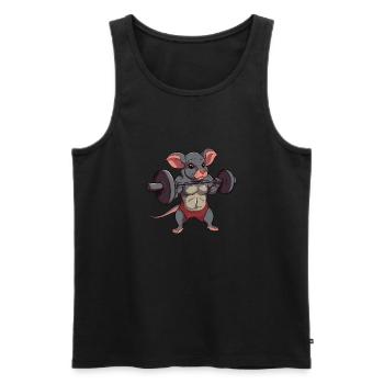 Un rat musqueux soulève un haltère pendant la musculation - Débardeur bio Premium Homme - noir - Devant - Michal (187cm)