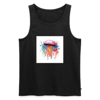 Neonfarbene Aquarell Qualle im Meer - Männer Premium Bio Tank Top - Schwarz - Vorne - AI Model Male 178 light (178cm)